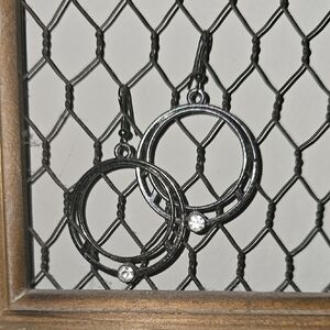 Black Hoop Earrings with Crystal Accent